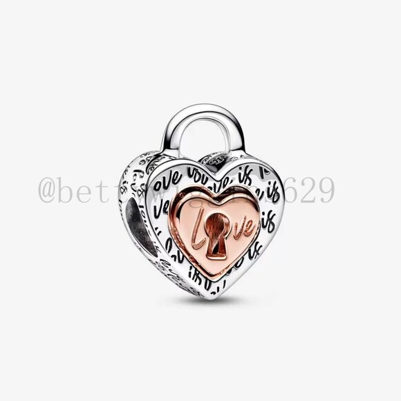 Pandora Two-tone Padlock Splittable Heart Charm - Picture 1 of 8